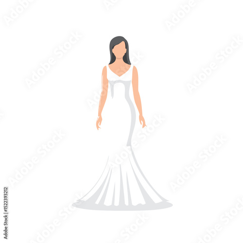 Elegant bride silhouette in flowing gown design element