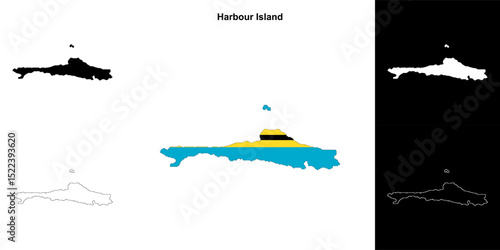 Harbour Island blank outline map set