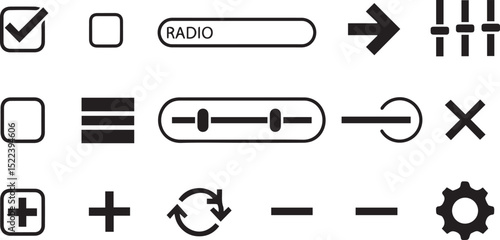 Collection of UIUX Interface Icons checkbox radio button dropdown arrow slider hamburger menu