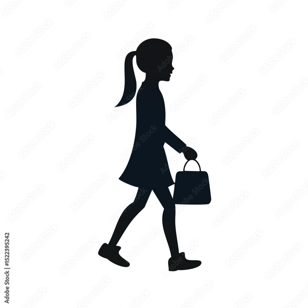 Girl walking with handbag silhouette side view Girl walking with handbag silhouette side view