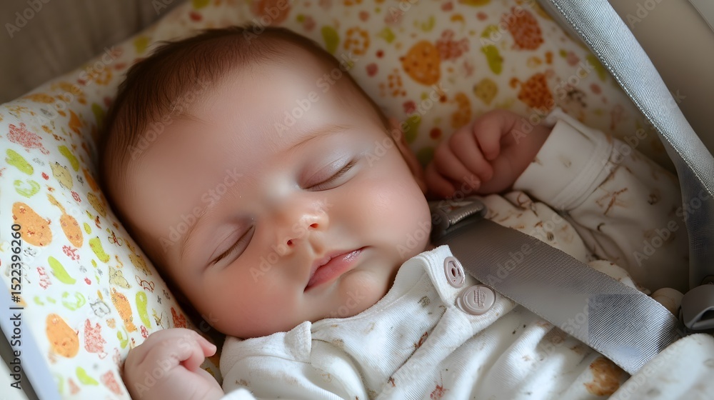41. A baby sleeping soundly in a car seat 41. A baby sleeping soundly in a car seat
