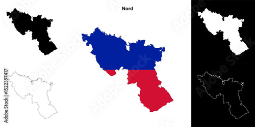 Nord department blank outline map set