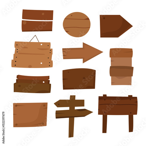 Wallpaper Mural Set of cartoon wooden signs and planks in various shapes. Flat style on white background. Torontodigital.ca