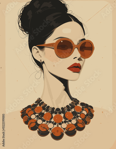 Elegant woman with bold accessories and sunglasses in a chic artistic style
