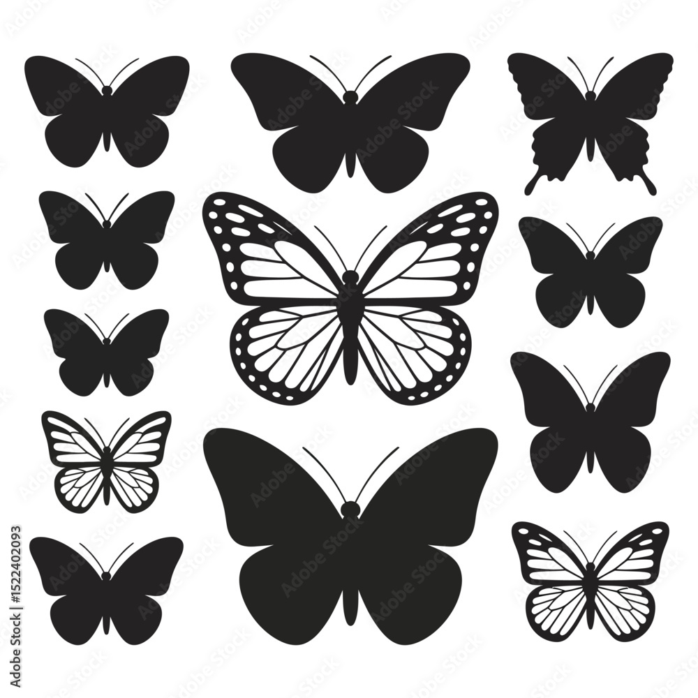 Fototapeta premium Flat vector icon set featuring butterfly silhouettes