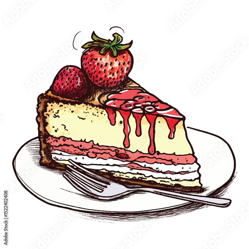 Hand-Drawn Colorful Slice of Cake Illustration