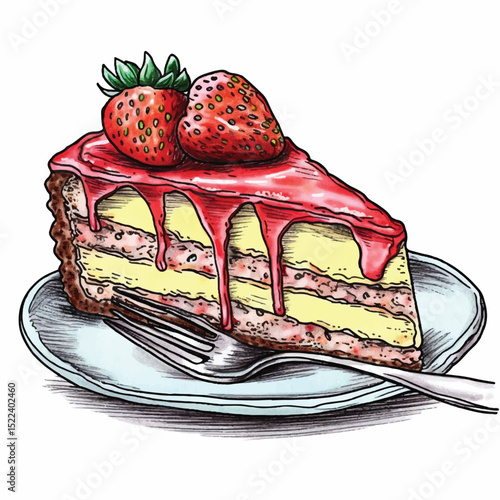 Hand-Drawn Colorful Slice of Cake Illustration
