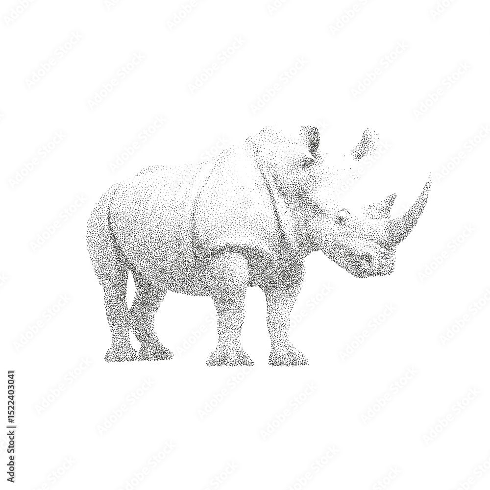 Fototapeta premium Dotwork Vector Illustration of a Rhinoceros in Stippling Engraving Style