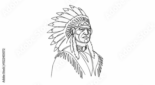 A portrait of an indigenous person wearing a traditional headdress.