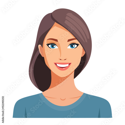 Flat Vector. Portrait of only one Woman. Simple Background.