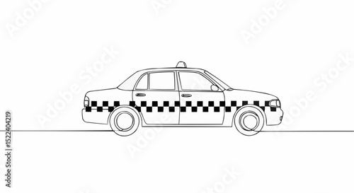 A minimalist line drawing of a taxi cab. 