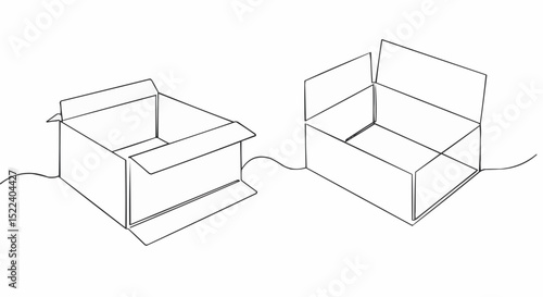 Two line art illustrations of open cardboard boxes, each with flaps unfolded.