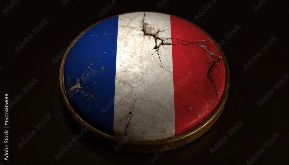 Naklejka premium French Flag Round Badge with a Vintage Look