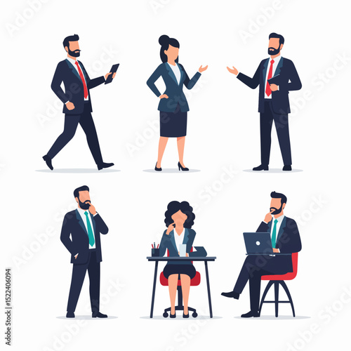 Business people discussing ideas and working at desks