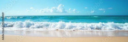 Vast expanse of the Atlantic Ocean, sunlit waves crashing on a sandy shore, blue horizon stretching endlessly Perfect for travel, nature, and ocean-themed projects , sun, sand, vacation