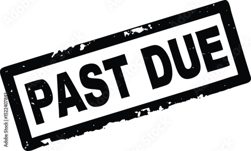 Black Distressed Stamp with Past Due Text on White Background, Angled View