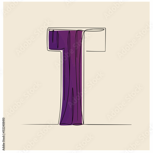 Artistic illustration of the letter "T" with a draping cloth inside, blending design and textile aesthetics.