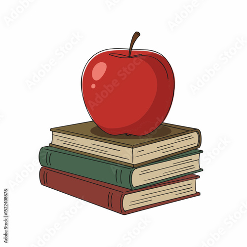 Red apple on stack of books.