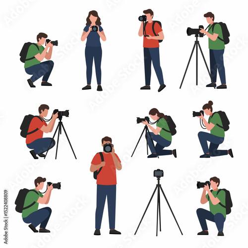 Photographers taking pictures with camera and tripod