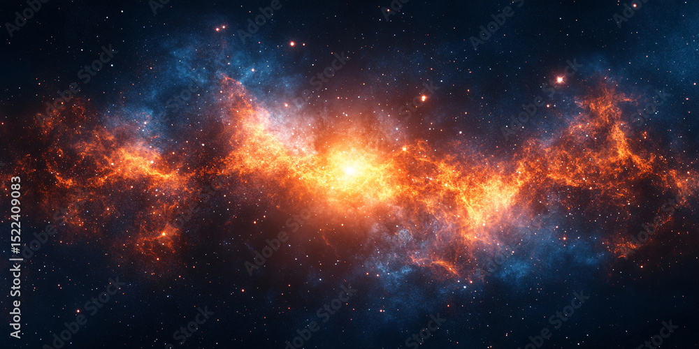 Fototapeta premium A vibrant nebula explodes with fiery energy, showcasing the universe's awe-inspiring power and beauty.