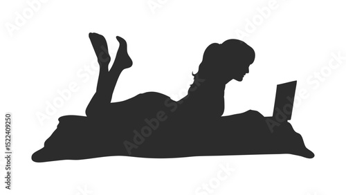 Silhouette illustration of a woman with a laptop, blending business and artistic elements