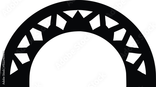 Black Semicircle Arch with Geometric Shapes Cutout on White Background Minimalist