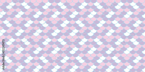 Pastel mermaid scales pattern.  Seamless design with soft pink, lilac, and white hues. Perfect for backgrounds, textiles, and feminine branding.  Evokes dreams, fantasy, and tranquility.