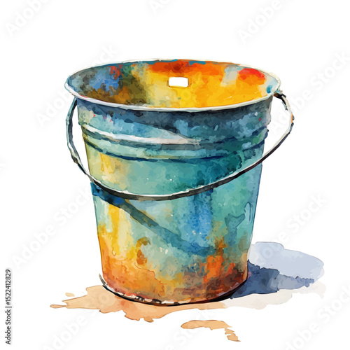 Bucket, watercolor illustration vector, high quality, isolated on a white background.