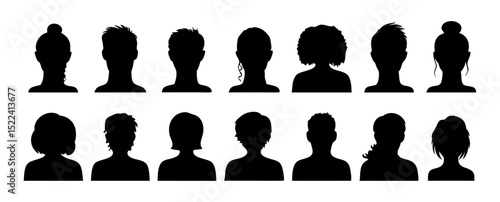 Fashion girl silhouette set – beautiful female figures in black on white background vector collection
