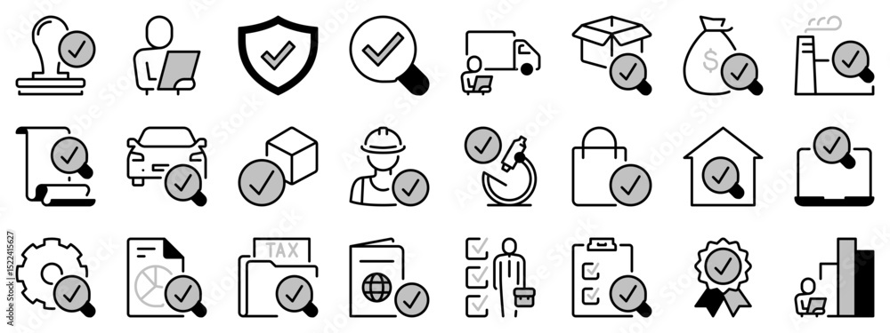 Icons in two tones about inspection Icons in two tones about inspection