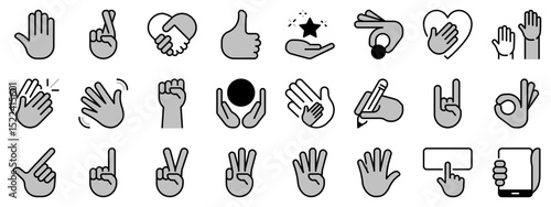 Icons in two tones about hand gestures