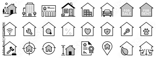 Icons in two tones about homes and real estate