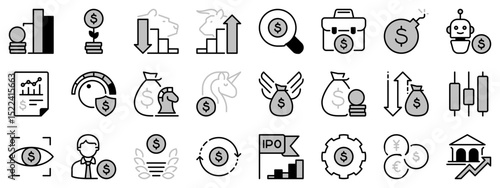 Icons in two tones about investment. Financial concept.