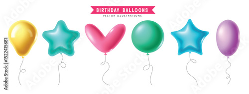 Colorful balloons clipart set with unique shape like stars, heart and round shapes isolated in white background.