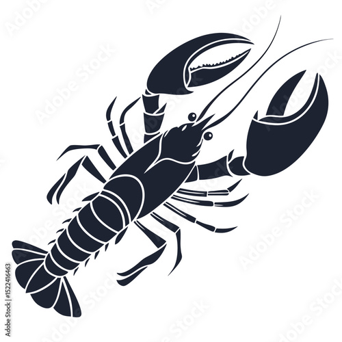 Flat Black Silhouette of a Lobster with Detailed Claws and Antennae on White