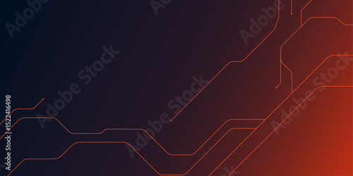 Modern minimalist simple futuristic blue and orange background with circuit lines, technology banner background