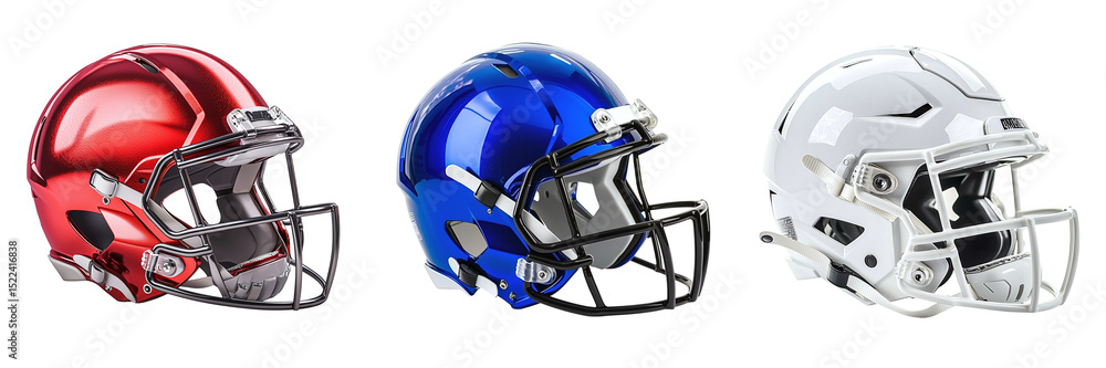 Fototapeta premium Hockey helmets set isolated on transparent background PNG