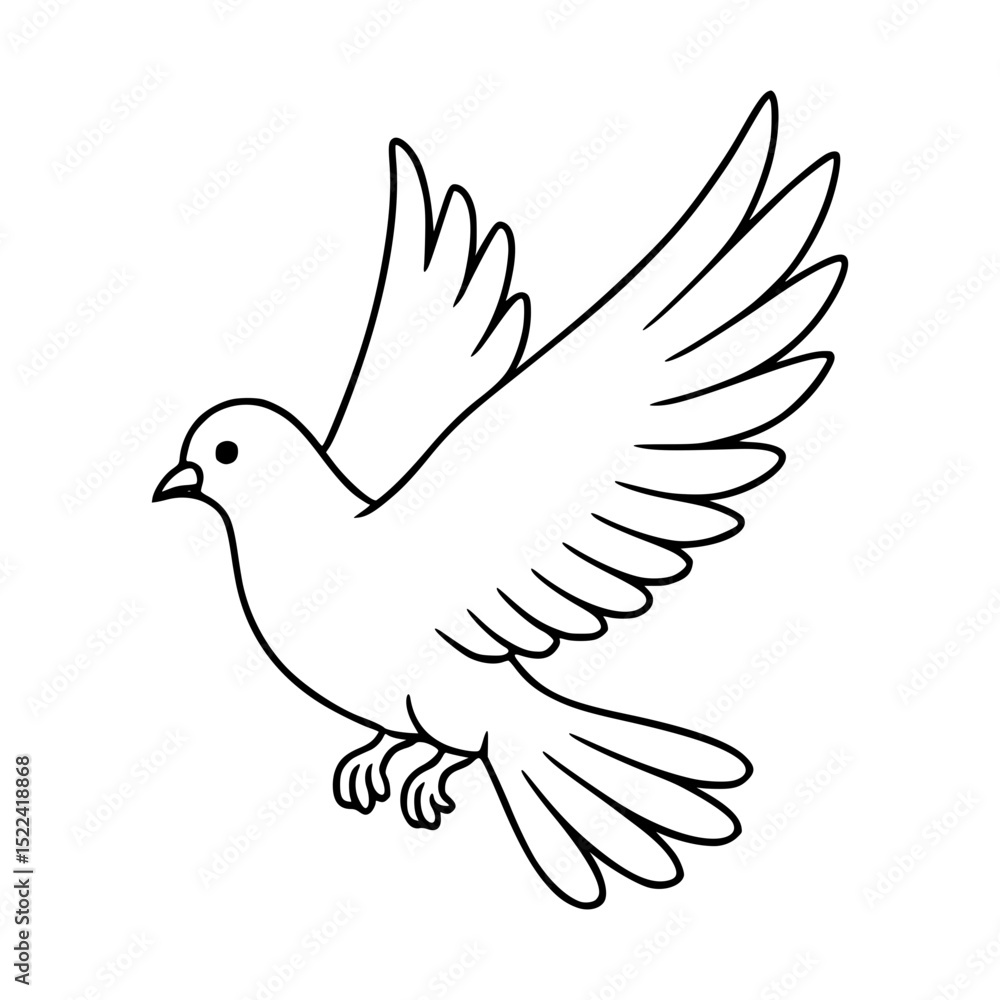 Obraz premium Flying dove outline drawing, minimal peace symbol in line art.