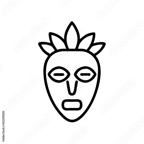 Tribal mask illustration in minimalistic line art style  