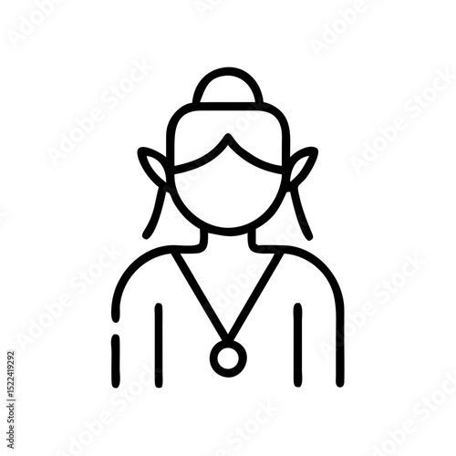 Iconic shaman figure in minimal line art style with pendant necklace  