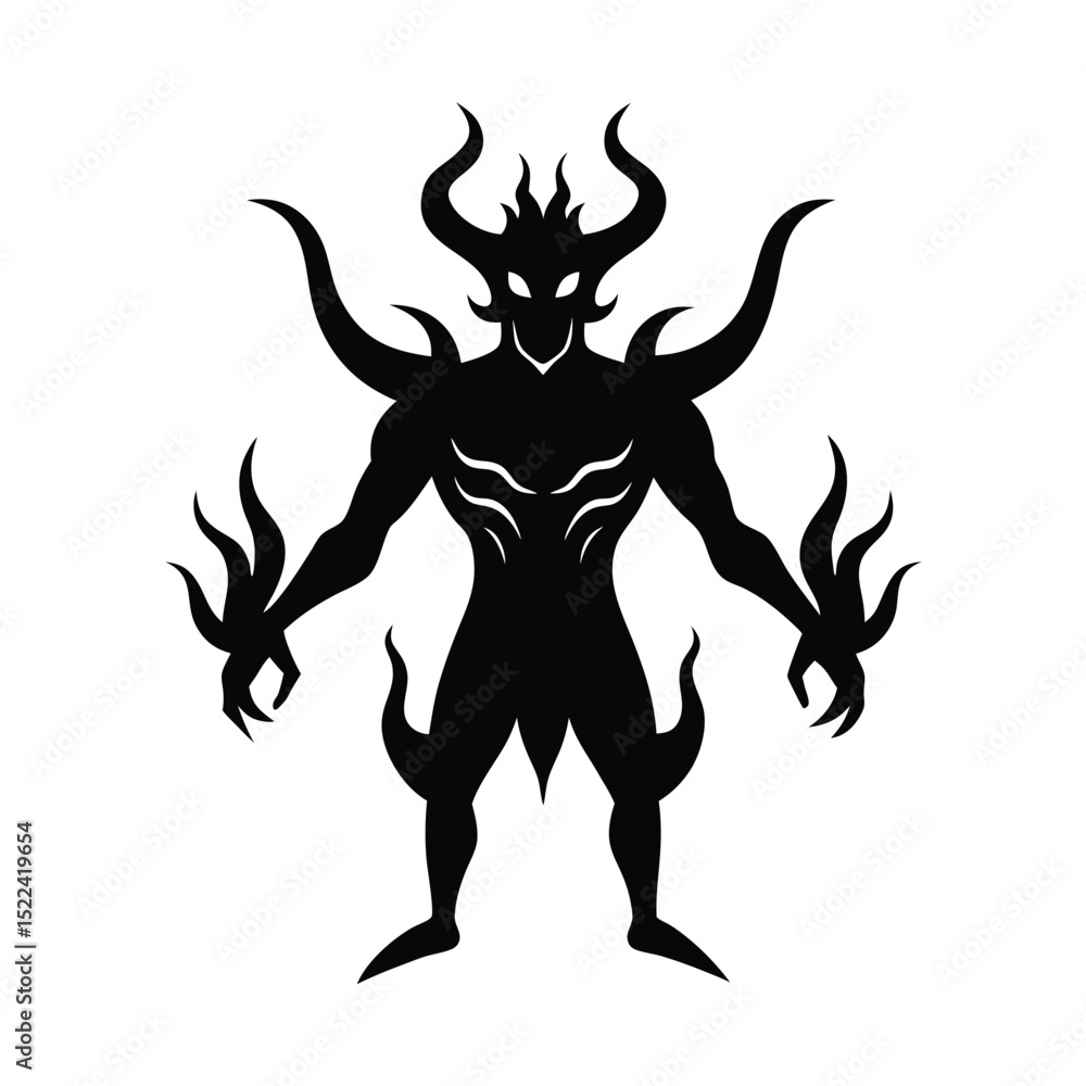 Fototapeta premium Demonic creature with rising flames Vector illustration
