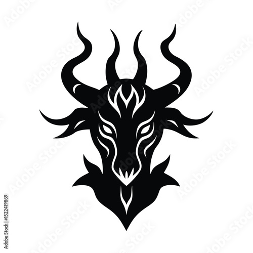Horned beast with tribal fire elements Vector illustration