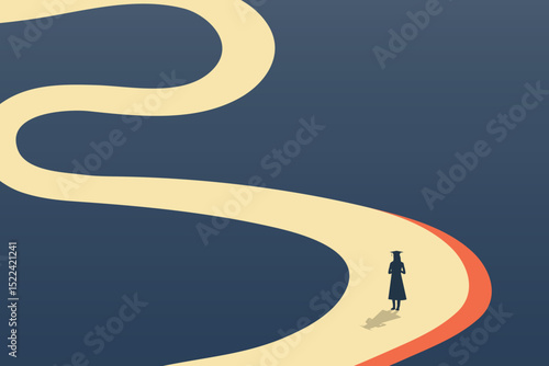 graduation man woman silhouette, fear and nervous,  path way road, mystery to success career, dark background	