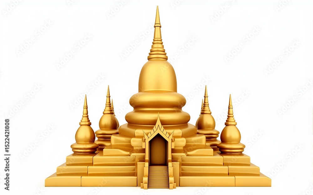 Fototapeta premium 3D icon of a golden temple in Thailand. High quality