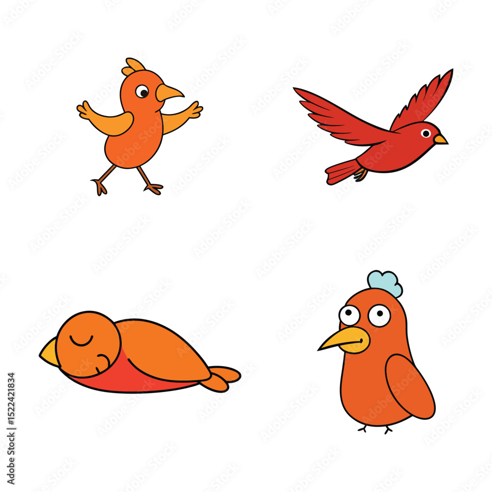 Fototapeta premium Crossbill bird set for woodland themed graphics and nature designs vector illustration.
