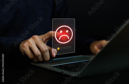 
Dissatisfied Icon, 1 Star Review Score, Complaint, Bad, Negative, Feedback, Rate, Online, Customer Complaint, and Negative Customer Experience in Service. 