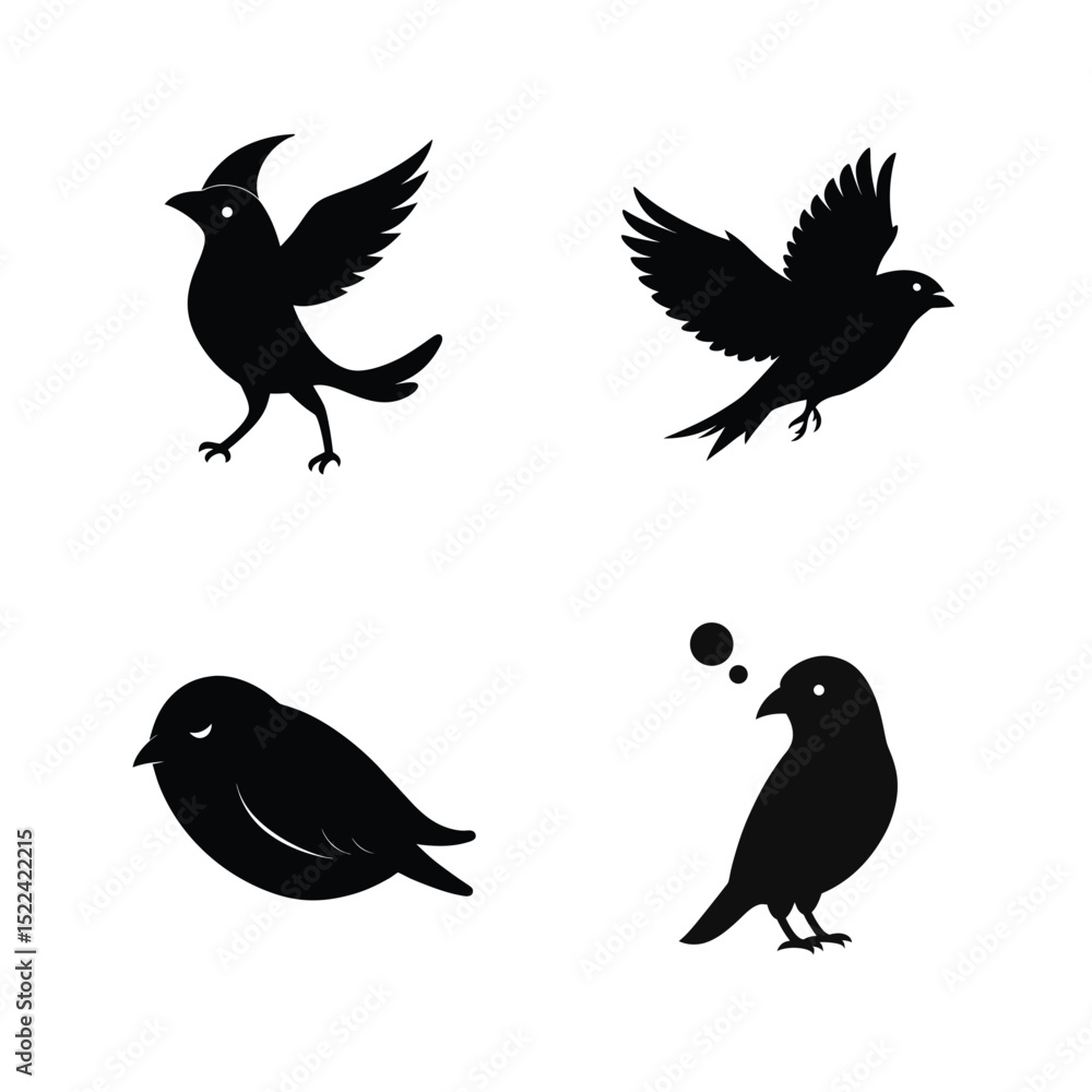 Fototapeta premium Crossbill bird silhouette set perfect for songbird and forest art themes vector illustration.