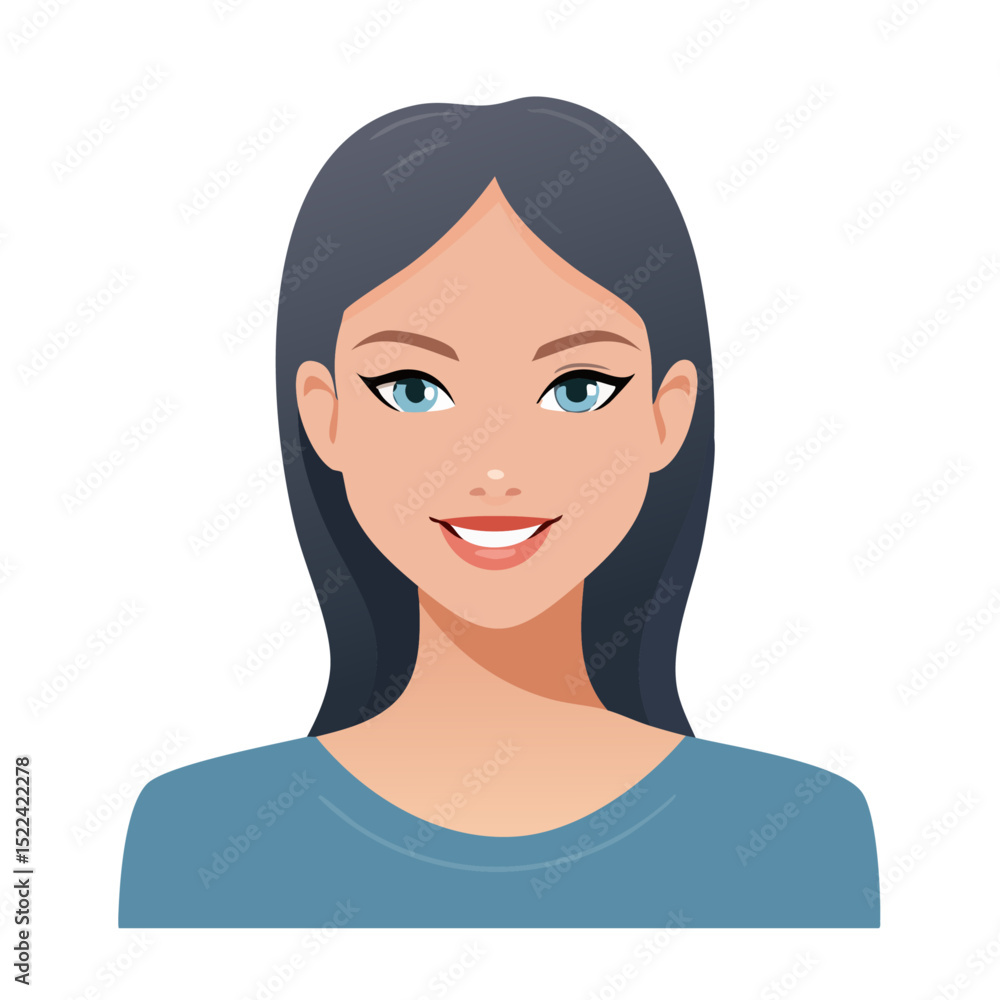 Fototapeta premium Flat Vector. Portrait of only one Woman. Simple Background.