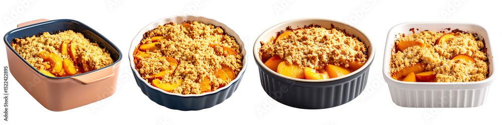 Delicious Peach Cobbler in Baking Dish Transparent Background PNG set Delicious Peach Cobbler in Baking Dish Transparent Background PNG set
