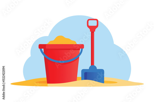 Sand Bucket with Shovel Illustration Childhood Toys for Beach Fun and Playtime
